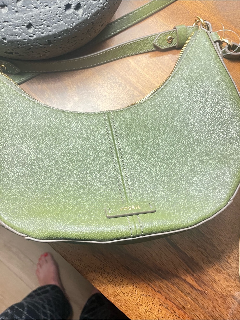 Fossil Green Pebbled Leather/suede ( back) Crescent Shoulder Bag
New